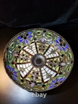 Vtg Antique Tiffany Style Stained Leaded Glass Light Lamp Shade Handmade Ornate