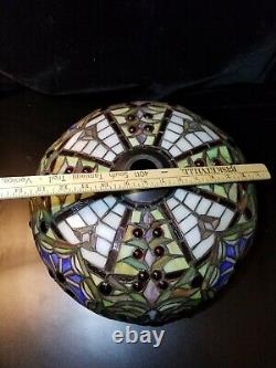 Vtg Antique Tiffany Style Stained Leaded Glass Light Lamp Shade Handmade Ornate
