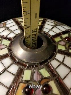 Vtg Antique Tiffany Style Stained Leaded Glass Light Lamp Shade Handmade Ornate