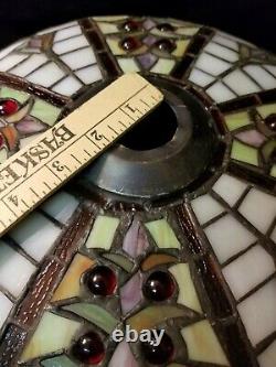 Vtg Antique Tiffany Style Stained Leaded Glass Light Lamp Shade Handmade Ornate