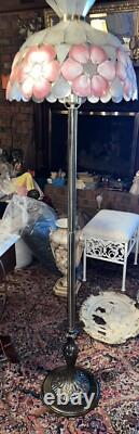 Vtg Bronze Capiz seashell Stained Glass Floor Lamp 65