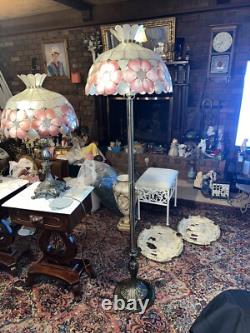 Vtg Bronze Capiz seashell Stained Glass Floor Lamp 65
