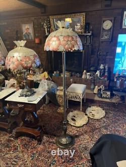 Vtg Bronze Capiz seashell Stained Glass Floor Lamp 65