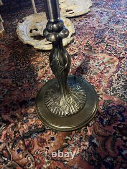 Vtg Bronze Capiz seashell Stained Glass Floor Lamp 65