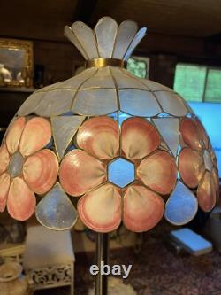 Vtg Bronze Capiz seashell Stained Glass Floor Lamp 65