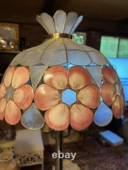 Vtg Bronze Capiz seashell Stained Glass Floor Lamp 65