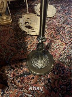 Vtg Bronze Capiz seashell Stained Glass Floor Lamp 65