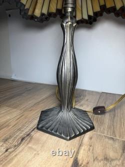 Vtg Dale Tiffany Stained Glass Table Desk Lamp Iridescent Slag Glass Signed