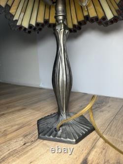 Vtg Dale Tiffany Stained Glass Table Desk Lamp Iridescent Slag Glass Signed