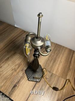 Vtg Dale Tiffany Stained Glass Table Desk Lamp Iridescent Slag Glass Signed