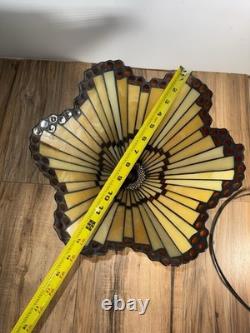 Vtg Dale Tiffany Stained Glass Table Desk Lamp Iridescent Slag Glass Signed