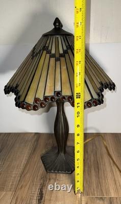 Vtg Dale Tiffany Stained Glass Table Desk Lamp Iridescent Slag Glass Signed