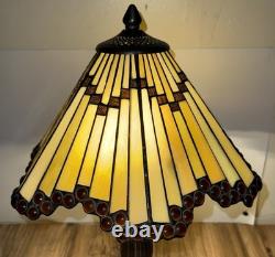 Vtg Dale Tiffany Stained Glass Table Desk Lamp Iridescent Slag Glass Signed
