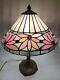 Vtg Dale Tiffany Stained Slag Glass 20 Table Accent Reading Lamp Flowers Read
