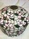 Vtg Large Tiffany Style Stained Glass Lamp Shade Leaded Slag Wh/gr/ Pink Flowers