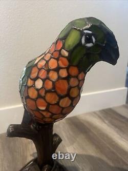 Vtg RARE Tiffany Style Stained Glass Parrot Bird Lamp Multi Color