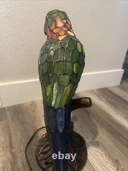Vtg RARE Tiffany Style Stained Glass Parrot Bird Lamp Multi Color