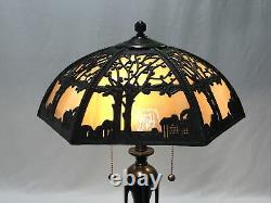 Vtg Stained Glass Lamp Shade Arts & Crafts Deco Mission Tiffany Style 17 6panel