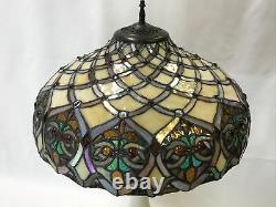 Vtg Stained Slag Glass Lamp Shade Arts & Crafts Mission Deco Tiffany Style 16