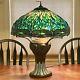 Vtg Tiffany Reproduction Lamp Leaded Glass Dragonfly Shade Turtleback Base 28h