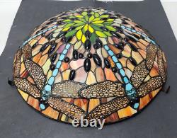 Vtg Tiffany Style Large 18 Stained Glass Dragonfly Ceiling Lamp Shade Free S&H