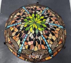 Vtg Tiffany Style Large 18 Stained Glass Dragonfly Ceiling Lamp Shade Free S&H