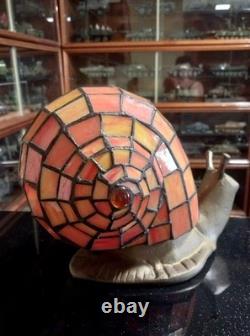Vtg Tiffany Style Snail Accent Table Lamp Stained Glass Mosaic Bronze Tone Light