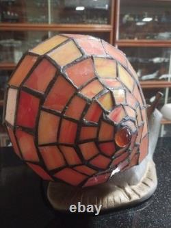 Vtg Tiffany Style Snail Accent Table Lamp Stained Glass Mosaic Bronze Tone Light