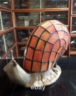 Vtg Tiffany Style Snail Accent Table Lamp Stained Glass Mosaic Bronze Tone Light