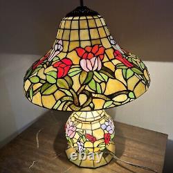 Vtg Tiffany Style Stained Glass 150+ Jewels Double Light Night Light Table Lamp