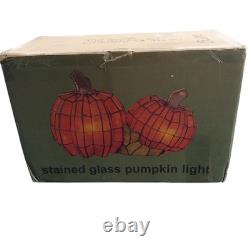 Vtg Tiffany Style Stained Glass Double Pumpkin Large Accent Light Lamp NEW