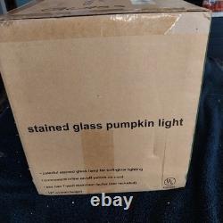 Vtg Tiffany Style Stained Glass Double Pumpkin Large Accent Light Lamp NEW