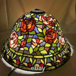 Vtg Tiffany Style Stained Glass Lamp Shades Rose Floral Ruby 18 X 10