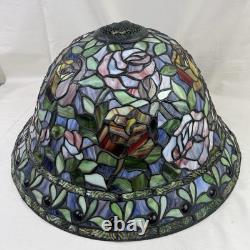 Vtg Tiffany Style Stained Glass Lamp Shades Rose Floral Ruby 18 X 10