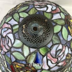 Vtg Tiffany Style Stained Glass Lamp Shades Rose Floral Ruby 18 X 10