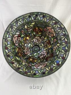 Vtg Tiffany Style Stained Glass Lamp Shades Rose Floral Ruby 18 X 10