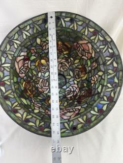 Vtg Tiffany Style Stained Glass Lamp Shades Rose Floral Ruby 18 X 10