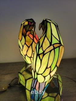 Vtg Tiffany Style Stained Glass Love Birds Parrots Table Lamp 12 Missing Beak