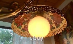 Vtg mid century modern retro Lamp Hanging Ceiling Swag Chandelier Stained Glass
