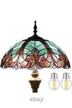 WERFACTORY Tiffany Floor Lamp Green Brown Liaison Stained Glass Standing Light