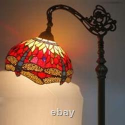 WERFACTORY Tiffany Floor Lamp Red Stained Glass Dragonfly Arched Lamp 12X18X64 I