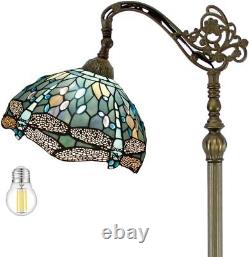 WERFACTORY Tiffany Floor Lamp Sea Blue Stained Glass Dragonfly Arched Lamp