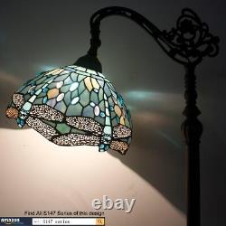 WERFACTORY Tiffany Floor Lamp Sea Blue Stained Glass Dragonfly Arched Lamp