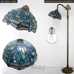 WERFACTORY Tiffany Floor Lamp Sea Blue Stained Glass Dragonfly Arched Lamp