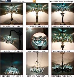 WERFACTORY Tiffany Floor Lamp Sea Blue Stained Glass Dragonfly Arched Lamp