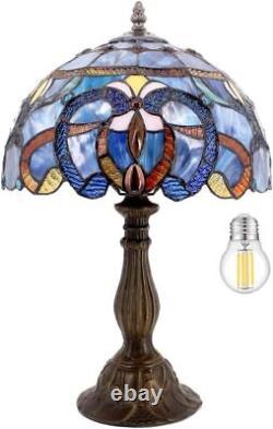 WERFACTORY Tiffany Lamp Blue Purple Stained Glass Style Table Lamp Reading