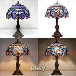 WERFACTORY Tiffany Lamp Blue Purple Stained Glass Style Table Lamp Reading