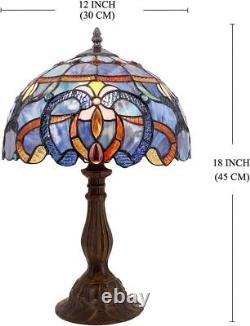 WERFACTORY Tiffany Lamp Blue Purple Stained Glass Style Table Lamp Reading