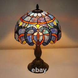 WERFACTORY Tiffany Lamp Blue Purple Stained Glass Style Table Lamp Reading