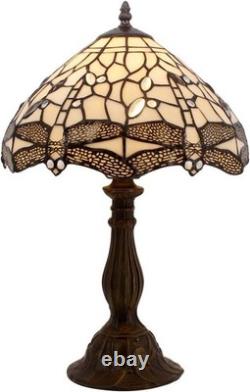 WERFACTORY Tiffany Lamp Cream Stained Glass Dragonfly Bedside Table Lamp DeskRea